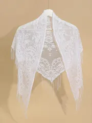 アクセサリー レディース スカーフ レディース用 白色ニットペイズリー柄 フラワー&タッセルデザイン 三角ストール マルチファンクション ショール 春夏秋 日よけ ヘアバンド ボヘミアンアクセサリー 1個