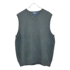 90年代 Polo by Ralph Lauren ポロ ラルフローレン Vネック コットンニット ベスト グレー(メンズ L)中古 古着 V0807