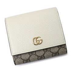 グッチ GG マーモント ダブルG  ミディアム ウォレット 二つ折り財布 GGスプリームキャンバス レザー ホワイト ベージュ 白 ゴールド金具 598587 箱付 GUCCI（新品・未使用品）