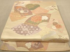 O0775 美品 逸品 お洒落 綾組 織 正絹 袋帯 正絹 袋帯 西陣織 紗綾形花丸