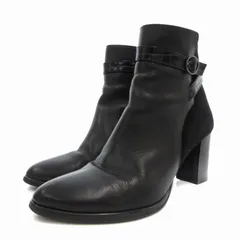 ダイアナ DIANA ショートブーツ チャンキーヒール レザー 異素材切替 ベルト 24.5cm 黒 ブラック /FT