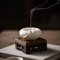 お香 お香立て 線香立て 香炉 桃 桃の花 ホワイト 白 インテリア 置物 金運 和風 グッズ 香台 線香皿 オブジェ リラクゼーション ヨガ 寝室 リラックス