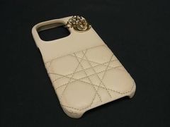 ChristianDior ディオール レディディオール カナージュ レザー iPhone14Pro対応 アイフォンケース スマホケース ベージュ系 BM2327