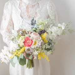 【ミモザ・かすみ草のブーケ・ブートニアB】結婚式・前撮り・フォトウェディング