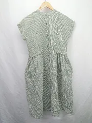 ◇ ⊂ アーバンリサーチ 夏物 半袖 ロング スタンドカラ―ストライプ柄ワンピース サイズF グリーン系 レディース E  【1507250015741】