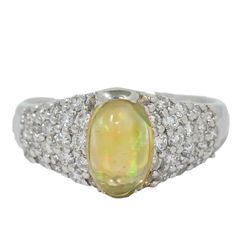 本物 メキシコオパール 1.407ct ダイヤモンド 0.91ct Pt900 リング 指輪 13号 プラチナ オレンジ アクセサリー ジュエリー 中古 【フォロー割】