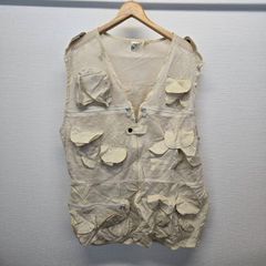 K.YOUNG フィッシングベスト メッシュ アイボリー ヴィンテージ メンズ 古着 M-C-451