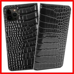 【匿名配送】 iphone 14pro_ブラック [クロコダイル x 牛革] iPhone14 Pro apple ReZuell. 手帳型 クロコ レザー ケ
