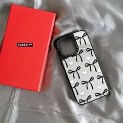 CASETiFY風 蝶結び＆ハートデザイン ミラー付き マグネット式 iPhoneケース｜iPhone16 Pro Max / 15 / 14 / 13 対応 ギフトボックス入り