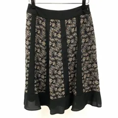 古着 ローラアシュレイ LAURA ASHLEY 薄手 シフォンスカート 花柄 裏地付き ひざ丈 ポリ100% 7号 S ブラック×ブラウン×ホワイト 黒 レディース