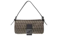 極美品 FENDI フェンディ ズッキーノ柄 マンマバケット ワンショルダーバッグ 8BR000 ブラウン ガンメタリック金具 中古 4b006144