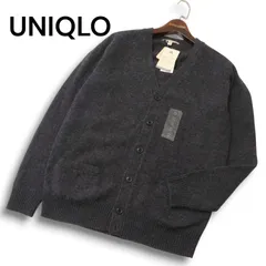 【新品 未使用】 UNIQLO ユニクロ ウール100％ ラム Vネック ニット カーディガン 羽織り Sz.M メンズ 灰 グレー