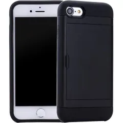 SUMart iPhone SE 用 ケース 第2世代 iPhone 8 用 ケース iPhone 7 用 ケース カード収納 スライド式 カードホルダー 耐衝撃 デュアルレイヤー ハイブリッド ウォレットケース ハード カバー iPho チ ブラック 105