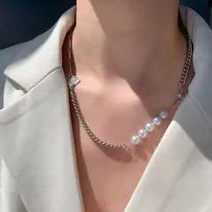 6HAIG009NKチェーンチョーカー 2連　パール チェーンネックレス ハート