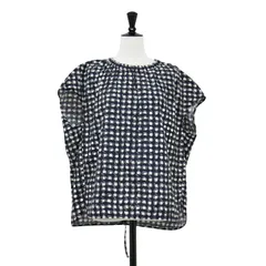 S Max Mara エス マックスマーラ ブラウス ネイビー系 紺 サイズ:FREE / プリント プルオーバー ブラウス / スタンドネック フレンチスリーブ ギャザー タック 総柄 ストレッチ / トップス シャツ【レディース】【中古】のサムネイル