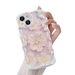ケース Plus 6.7インチ Plus/14 アイフォン15 ストラップホール付き ワイヤレス充電対応 対応 スマホケース 耐衝撃 軽量 薄型 - ウェーブ 花柄 可愛い 韓国 おしゃれ パープル TPUカバー Plusケース Plusケース 14 #2 i