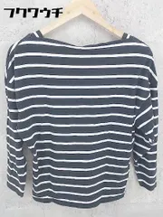 ◇ Adam et Rope’ アダム エ ロペ ボーダー Vネック 長袖 Tシャツ カットソー Fサイズ ブラック レディース 【1002798928046】