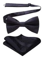 【人気商品】簡単着脱 フック式 結婚式 大人 チーフ付き 調節可能 ワンタッチ ボウタイ メンズ 蝶ネクタイ [HISDERN]