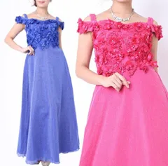 フラワー刺繍　Aラインロングドレス【ドレス ロングドレス ピンク ロイヤルブルー パーティ衣裳 結婚式 二次会 ブライダル 大人可愛い 演奏会 ピアノ リサイタル コンサート コーラス】ドレス ロングドレス ピンク ロイヤルブルー パーティ衣裳 結婚式 二次会