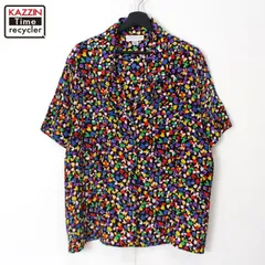 80s USA製 vintage 総柄 オープンカラー 半袖シャツ レディース 表記22サイズ