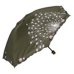 シノワズリーモダン 孔雀刺繍ミニ折りたたみ晴雨兼用日傘