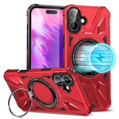 【在庫セール】レディース カバー 背面 メンズ 16 16 16 ケース ケース ケース iphone アイフォン i16 Cover Case 6.1インチ（赤い） 吸収 耐衝撃 米軍MIL規格取得 スタンド機能ケース ング リング 360°回転 ワイアレス
