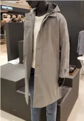 SIEG(ジーク) グレー セミオーバーサイズ フード トレンチ コート 100