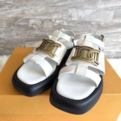 ★美品  定価11万【TOD’S /トッズ 】  KATE ケイト メタルチェーン ストラップ ロゴ サンダル レディース 靴 シューズ 36.5 約23.5cm ホワイト PAWNSHOPRiZ  パウンショップリズ