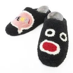 フェンディ FENDI スリッポン ルームシューズ スリッパ ロゴ 顔 ボア レザー ブラック 黒 12 ☆AA★のサムネイル