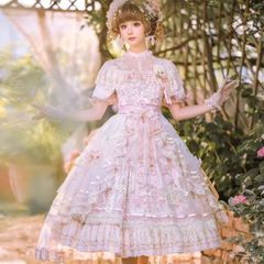 星【新品未使用】2025新作 豪華姫系 ロリータ ワンピース フリルたっぷり レース飾り ヴィクトリア風 甘ロリドレス 優雅なパフスリーブ 学園祭 文化祭 舞台演出 日常着