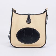 HERMES エブリン1PM パナマ ストロー ボックスカーフ ブルー ショルダーバッグ ゴールド