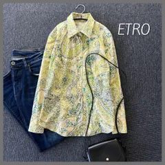 ETRO エトロ 長袖シャツ ブラウス ペイズリー柄 総柄 フラワー 花柄 グリーンイエロー系 44 イタリア製 春ファッション