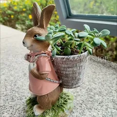 プランター うさぎ ウサギ バスケット風 鉢植え 植木鉢 かわいい アニマル 動物　ガーデニング 雑貨 ガーデン雑貨 ガーデンインテリア ガーデン インテリア 庭の装飾 お洒落 おしゃれ 4-7