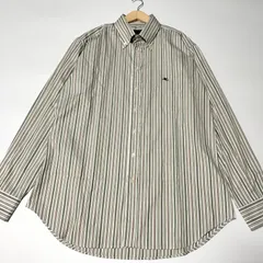 【極美品】ETRO　マルチストライプ 長袖シャツ　43 XL相当　刺繍 ロゴマーク　ボタンダウンシャツ　グリーン　イタリア製