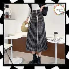 フレアスカート ニットスカート ハイウエスト レディース Aライン スカート ボリューム チェック柄 体型カバー 着やせ フェミニン オフィスカジュアル 20代 30代 きれいめ ひざ下丈 大人 脚長 ミディアム丈 冬 ロング丈 お洒落 89JUYI-002