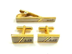 ■美品■ dunhill ダンヒル カフスボタン カフリンクス ネクタイピン アクセサリー 2点セット メンズ ゴールド系×シルバー系 DI3815 冠婚葬祭 結婚式 葬式