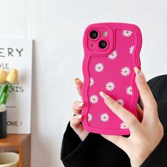 【数量限定】ZTOFERA iPhone 15 Plus ケース用、波状フレームケース、デイジーパターンのかわいい電話カバー iPhone 15 Plus 用、ピンク