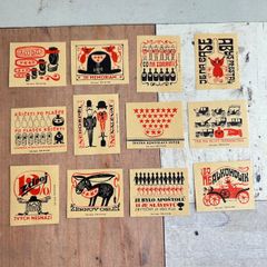 222・【残り2点】マッチラベル　イラスト　12柄　1968年頃　　レア　アンティーク　ラベルシート 切手趣味週間　コレクション　海外ヴィンテージ　蚤の市　海外アンティーク　図鑑　コレクション　ラベル　海外紙物　チェコ