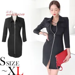 七分袖センタージッパージャケット風 ショートタイトミニワンピース 黒 おしゃれ セクシー タイトミニ 韓国 レディース ファッション ant4y314249