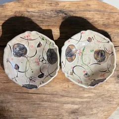 和食器 志野焼 絵志野 大橋秋二作 松文 銘々皿 五客 共箱 V R7415