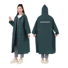 ☆ ダークグリーン ☆ L ☆ レインコート レインポンチョ 男女兼用 自転車 レインコート レインポンチョ 自転車 雨具 カッパ レインウェア 雨合羽 雨がっぱ 反射テープ 二重ツバ リュック対応 ポケット付 ロング丈 ロング レディース メンズ 男女兼用