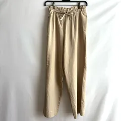 ベージュ　ロングパンツ　ズボン　無地　ウエストゴム　シンプル　カジュアル
