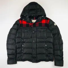美品★MONCLER・モンクレール ALPHONSE メンズ ブランドアイコンワッペン フード付き チェック柄ウール切替し ダブルジップ ビックボタン比翼仕立て ダウンジャケット(3)メンズダウンジャケット アウター 秋冬物 カジュアル ブランド