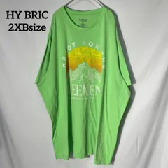 【HY BRIC】自然　山　WEEKEND プリントロゴ　オーバーサイズ　半袖Tシャツ　ライトグリーン　2XB US古着