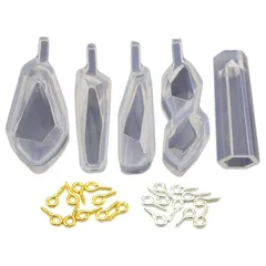 レジン 型 宝石 ダイヤ 鉱石 ジュエリー クリスタル シリコン モールド ネックレス アクセサリー 5個セット ヒートン 付き 1