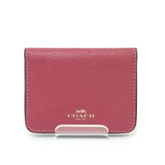 COACH コーチ キーリング付きカードケース ピンク系/ホワイト レザー アウトレット 二つ折り Sランク【中古】