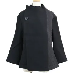 YOHJI YAMAMOTO ヨウジヤマモト ジャケット アウター ブラック グレー 黒 1 ハイネック 9分袖 ダブル バイカラー ヘリンボーン ウール スタイルアップ 暖かい 防寒 くびれ モードのサムネイル