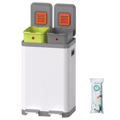 室内 音無し オフィス 密閉 インナーバケット2つ ゴミ箱 ゴミ箱 ゴミ箱 生ごみ ベランダ 長方形 大容量 2×2L ダストボックス 消臭 キッチン ペダル式 ホワイト ステンレス ごみ箱 おしゃれ 2段 分別 フタ付きゴミ箱