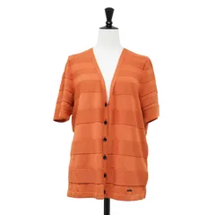 BURBERRY LONDON バーバリー ロンドン カーディガン オレンジ サイズ:5(XL) / Vネック 半袖 カーディガン / サマーニット ニット ボーダー ハイゲージ レーヨン シルク / 日本製 / トップス セーター 【レディース】【中古】