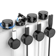 ブラック 360°回転 BoYata マグネット ケーブルホルダー ケーブルクリップ コードクリップ コードホルダー ケーブル収納 Cable Holder 強力磁気 配線固定 デスク整理 パソコン配線 両面テープ USBケーブル 太いケーブルなどの直径8mm